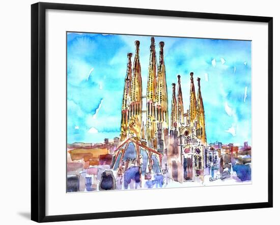 Sagrada Famila in Barcelona with Blue Sky-Markus Bleichner-Framed Art Print