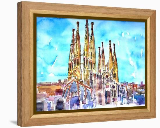 Sagrada Famila in Barcelona with Blue Sky-Markus Bleichner-Framed Stretched Canvas