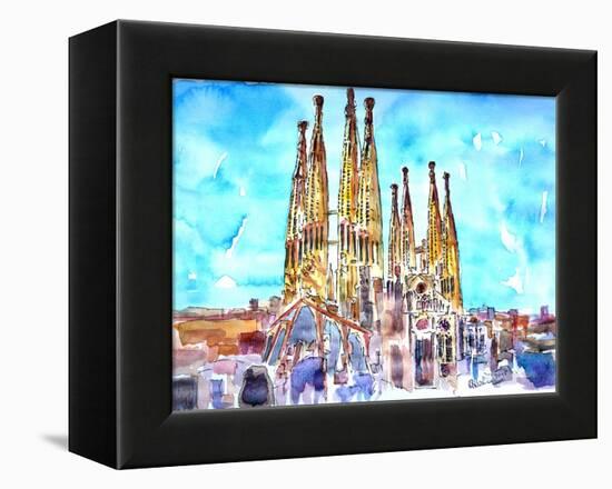 Sagrada Famila in Barcelona with Blue Sky-Markus Bleichner-Framed Stretched Canvas