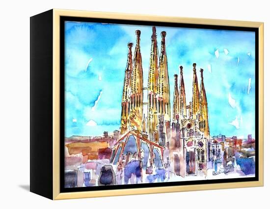 Sagrada Famila in Barcelona with Blue Sky-Markus Bleichner-Framed Stretched Canvas