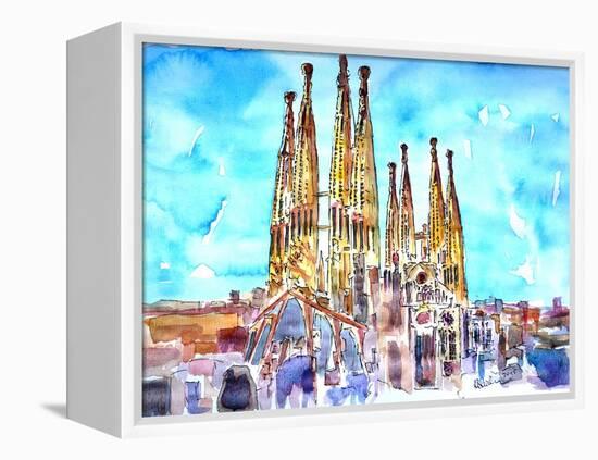 Sagrada Famila in Barcelona with Blue Sky-Markus Bleichner-Framed Stretched Canvas