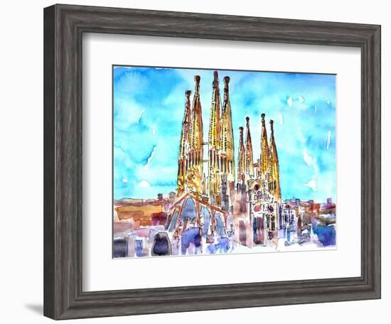 Sagrada Famila in Barcelona with Blue Sky-Markus Bleichner-Framed Art Print