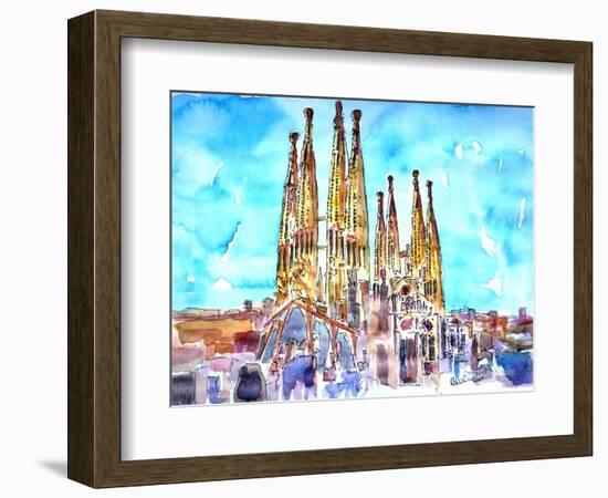 Sagrada Famila in Barcelona with Blue Sky-Markus Bleichner-Framed Art Print