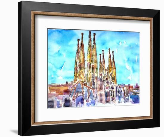 Sagrada Famila in Barcelona with Blue Sky-Markus Bleichner-Framed Art Print