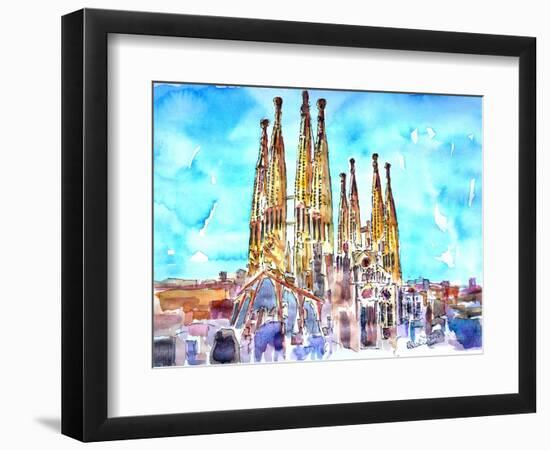 Sagrada Famila in Barcelona with Blue Sky-Markus Bleichner-Framed Art Print