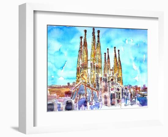 Sagrada Famila in Barcelona with Blue Sky-Markus Bleichner-Framed Art Print