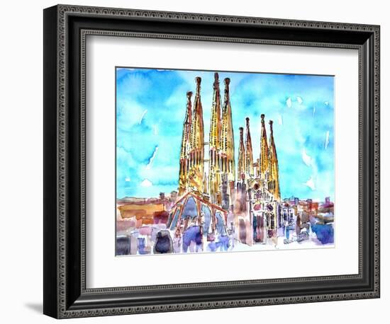 Sagrada Famila in Barcelona with Blue Sky-Markus Bleichner-Framed Art Print