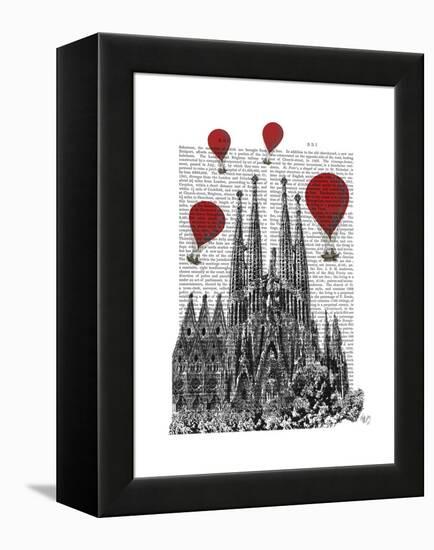 Sagrada Familia and Red Hot Air Balloons-Fab Funky-Framed Stretched Canvas