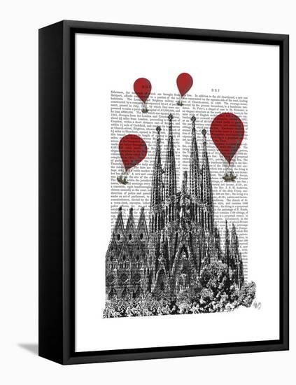 Sagrada Familia and Red Hot Air Balloons-Fab Funky-Framed Stretched Canvas