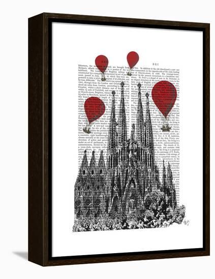 Sagrada Familia and Red Hot Air Balloons-Fab Funky-Framed Stretched Canvas