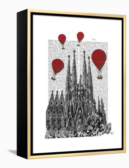 Sagrada Familia and Red Hot Air Balloons-Fab Funky-Framed Stretched Canvas