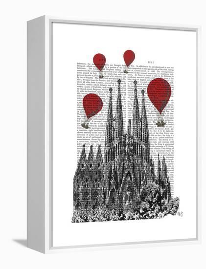 Sagrada Familia and Red Hot Air Balloons-Fab Funky-Framed Stretched Canvas