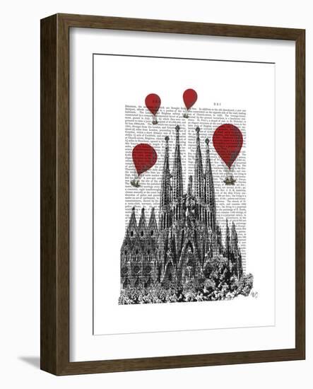 Sagrada Familia and Red Hot Air Balloons-Fab Funky-Framed Premium Giclee Print