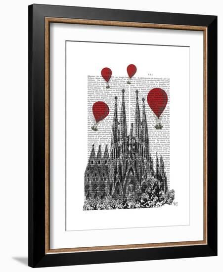 Sagrada Familia and Red Hot Air Balloons-Fab Funky-Framed Premium Giclee Print