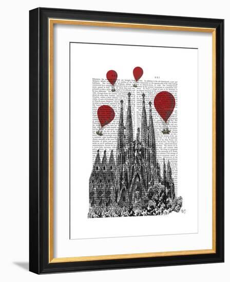 Sagrada Familia and Red Hot Air Balloons-Fab Funky-Framed Premium Giclee Print