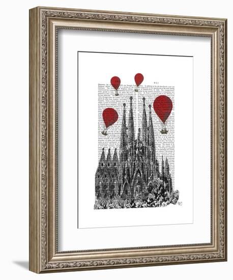 Sagrada Familia and Red Hot Air Balloons-Fab Funky-Framed Art Print