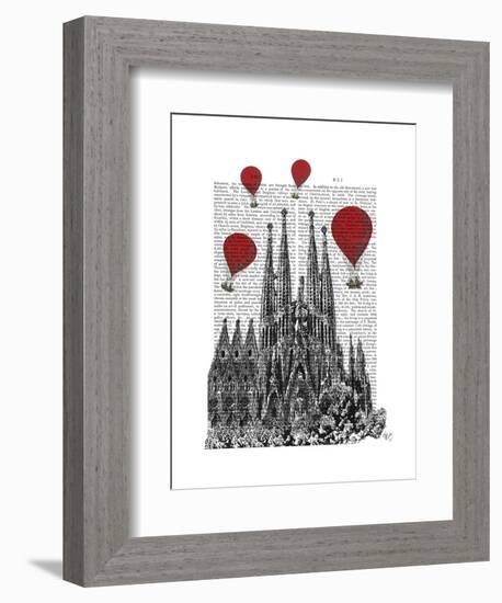 Sagrada Familia and Red Hot Air Balloons-Fab Funky-Framed Art Print