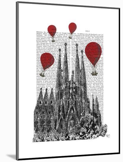 Sagrada Familia and Red Hot Air Balloons-Fab Funky-Mounted Art Print