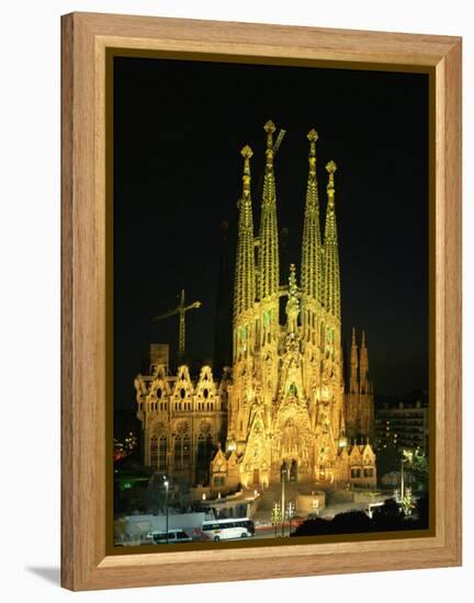 Sagrada Familia, the Gaudi Cathedral, Illuminated at Night in Barcelona, Cataluna, Spain-Nigel Francis-Framed Premier Image Canvas