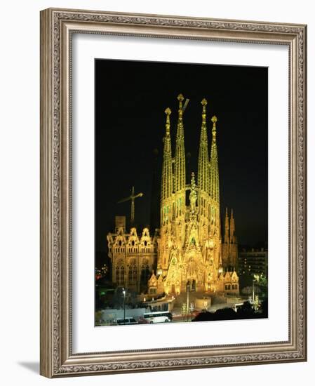 Sagrada Familia, the Gaudi Cathedral, Illuminated at Night in Barcelona, Cataluna, Spain-Nigel Francis-Framed Photographic Print