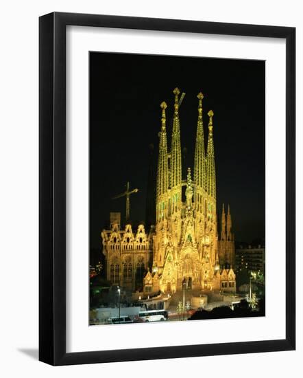 Sagrada Familia, the Gaudi Cathedral, Illuminated at Night in Barcelona, Cataluna, Spain-Nigel Francis-Framed Photographic Print