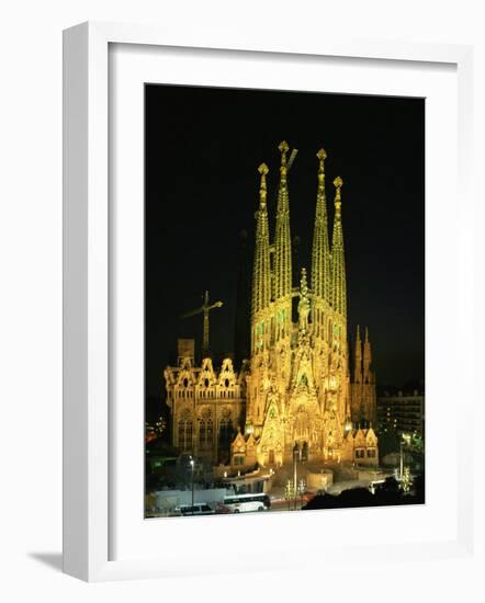 Sagrada Familia, the Gaudi Cathedral, Illuminated at Night in Barcelona, Cataluna, Spain-Nigel Francis-Framed Photographic Print