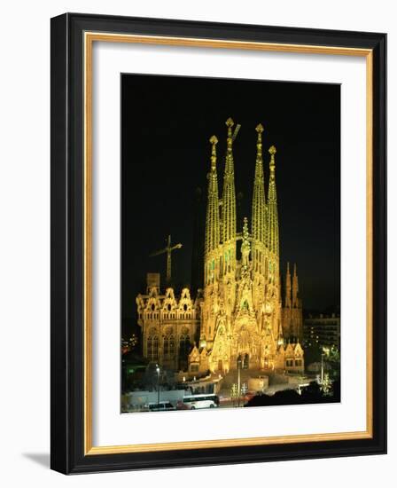 Sagrada Familia, the Gaudi Cathedral, Illuminated at Night in Barcelona, Cataluna, Spain-Nigel Francis-Framed Photographic Print