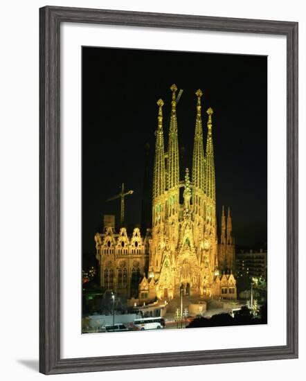 Sagrada Familia, the Gaudi Cathedral, Illuminated at Night in Barcelona, Cataluna, Spain-Nigel Francis-Framed Photographic Print