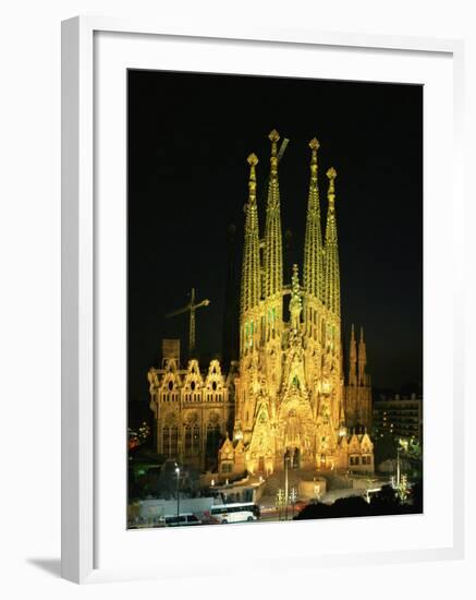 Sagrada Familia, the Gaudi Cathedral, Illuminated at Night in Barcelona, Cataluna, Spain-Nigel Francis-Framed Photographic Print