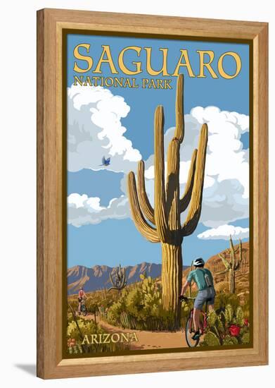 Saguaro National Park, Arizona - Bicycling Scene-Lantern Press-Framed Stretched Canvas