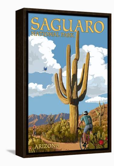 Saguaro National Park, Arizona - Bicycling Scene-Lantern Press-Framed Stretched Canvas