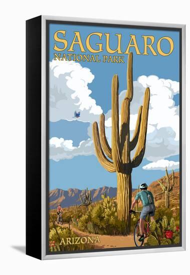 Saguaro National Park, Arizona - Bicycling Scene-Lantern Press-Framed Stretched Canvas