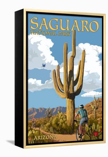 Saguaro National Park, Arizona - Bicycling Scene-Lantern Press-Framed Stretched Canvas