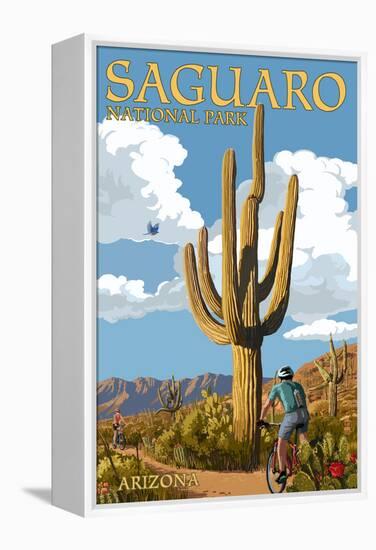 Saguaro National Park, Arizona - Bicycling Scene-Lantern Press-Framed Stretched Canvas