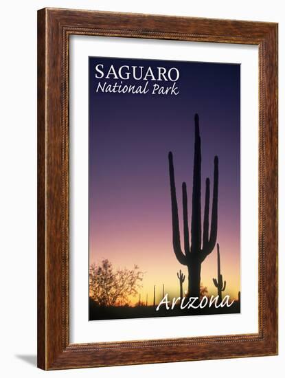 Saguaro National Park, Arizona - Cactus at Dawn-Lantern Press-Framed Art Print