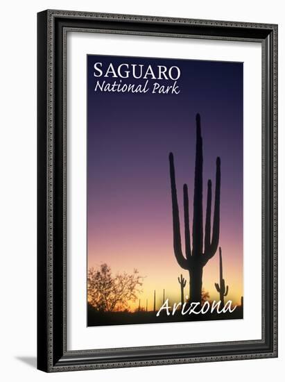 Saguaro National Park, Arizona - Cactus at Dawn-Lantern Press-Framed Art Print