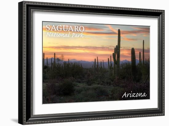 Saguaro National Park, Arizona - Cactus at Twilight-Lantern Press-Framed Art Print