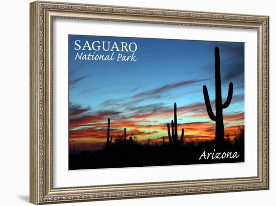 Saguaro National Park, Arizona - Cactus Silhouettes-Lantern Press-Framed Art Print