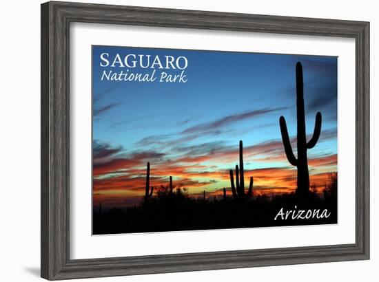 Saguaro National Park, Arizona - Cactus Silhouettes-Lantern Press-Framed Art Print