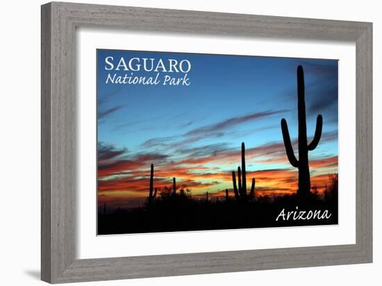 Saguaro National Park, Arizona - Cactus Silhouettes-Lantern Press-Framed Art Print