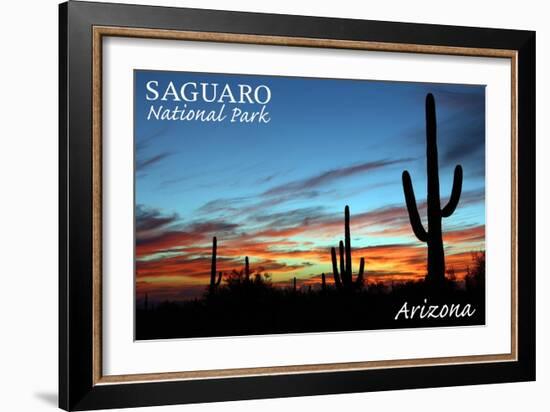 Saguaro National Park, Arizona - Cactus Silhouettes-Lantern Press-Framed Art Print