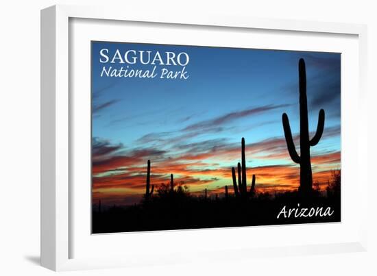 Saguaro National Park, Arizona - Cactus Silhouettes-Lantern Press-Framed Art Print