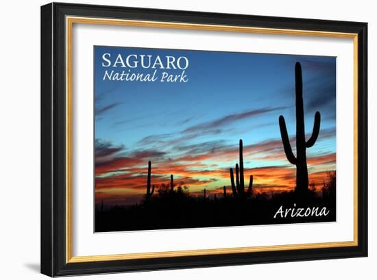 Saguaro National Park, Arizona - Cactus Silhouettes-Lantern Press-Framed Art Print