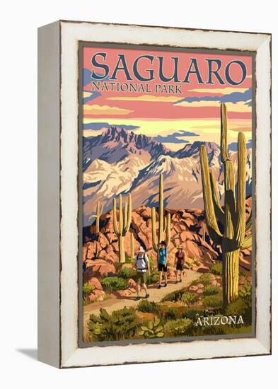 Saguaro National Park, Arizona - Hiking Scene-Lantern Press-Framed Stretched Canvas