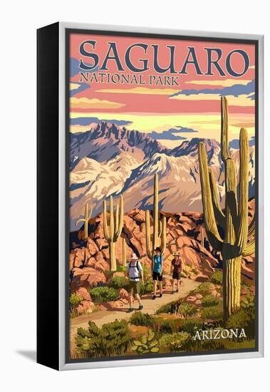 Saguaro National Park, Arizona - Hiking Scene-Lantern Press-Framed Stretched Canvas