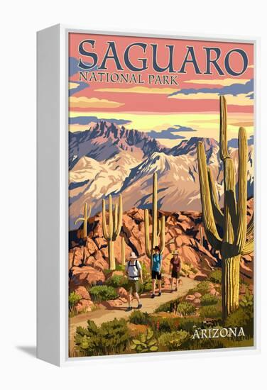 Saguaro National Park, Arizona - Hiking Scene-Lantern Press-Framed Stretched Canvas