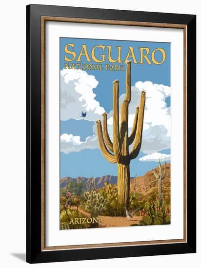 Saguaro National Park, Arizona - Roadrunner and Trail-Lantern Press-Framed Premium Giclee Print