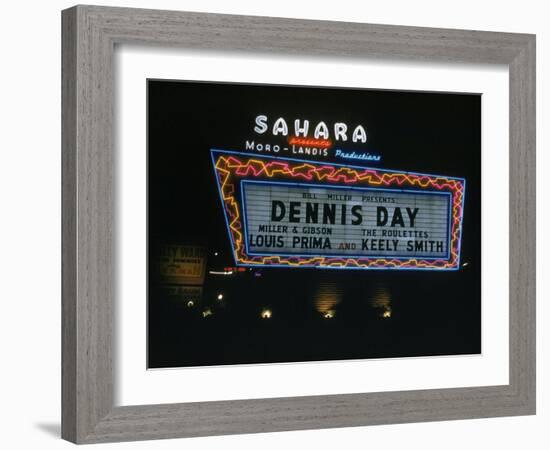 Sahara Sign Advertising Dennis Day. Las Vegas, 1955-Loomis Dean-Framed Photographic Print