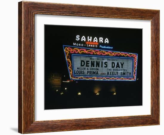 Sahara Sign Advertising Dennis Day. Las Vegas, 1955-Loomis Dean-Framed Photographic Print