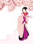 Vintage Japanese Geisha Enjoying Cherry Tree Blossom-sahua d-Photographic Print